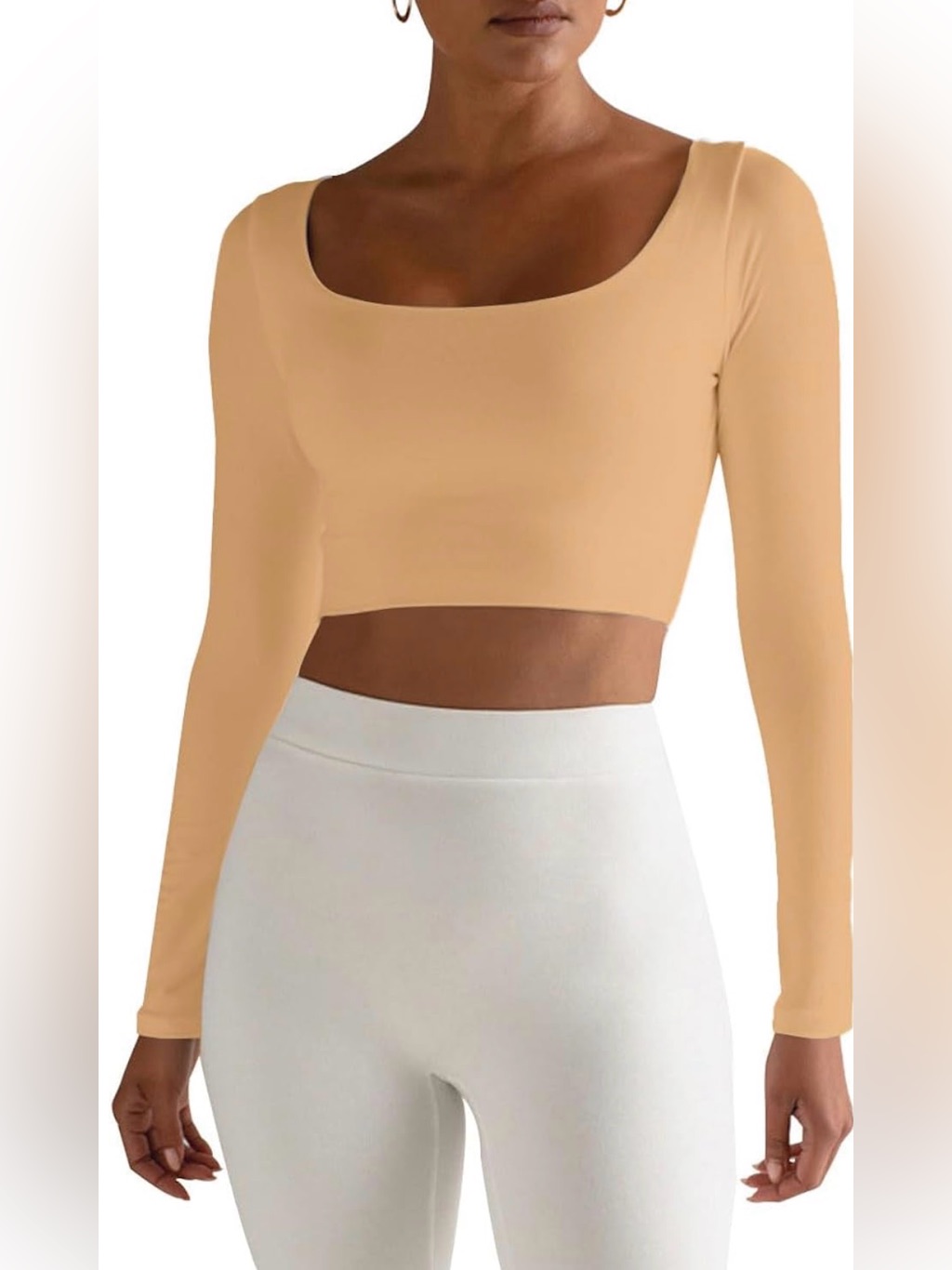 T35 Nib Cuhuda Women's Basic Long Sleeve Square Neck Crop Top - Size: Small